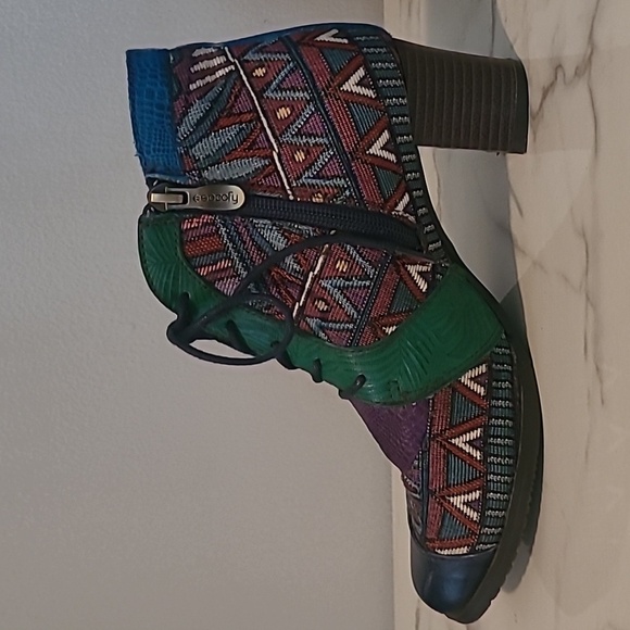 Socofy Leather Tapestry Lace-up Colorful Artsy Ankle Boots Booties EU 37 US 6.5 - Picture 5 of 15